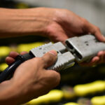 Employee,Are,Using,Hand,Picks,Battery,Plug,Forklift,Connect,The