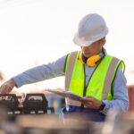 Engineer,Man,In,Waistcoats,And,Hardhats,With,Documents,Inspecting,Construction